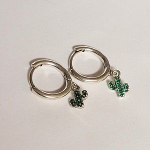 Silver Cactus Round Earrings, S925
